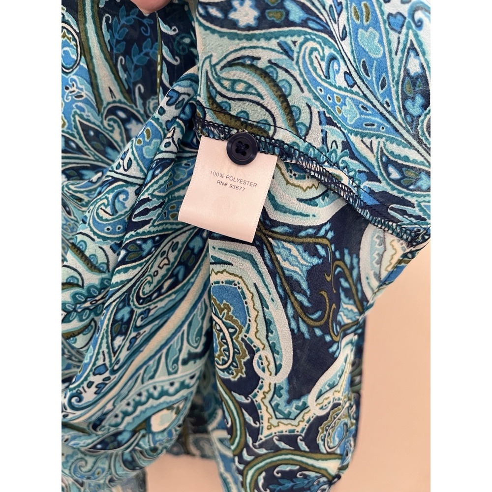 Belle Sky Sheer Ruffle Blouse Turquoise Paisley Womens M Whimsy Boho - Picture 9 of 9
